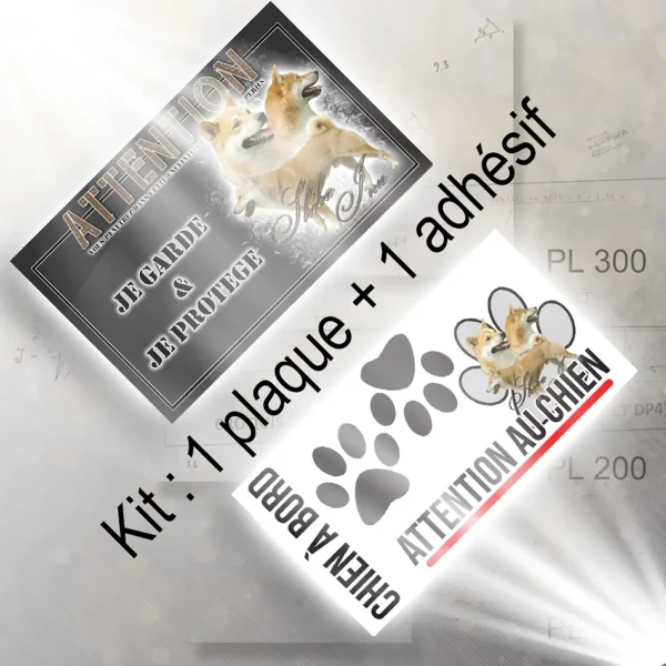 Plaque chien de chasse Trois Shiba Inu sur un fond flou