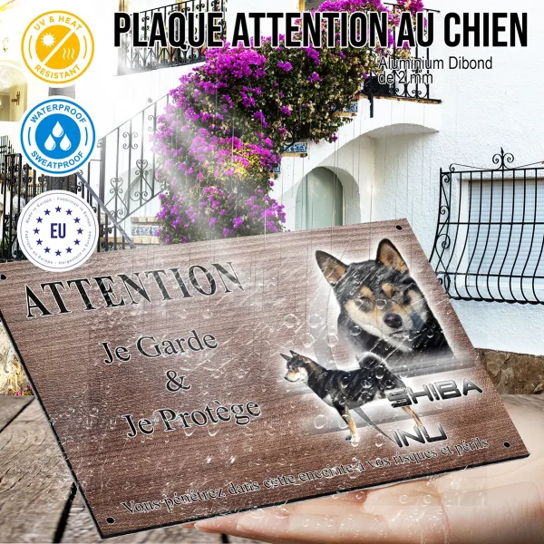 Panneau attention au chien Illustration d'un Shiba Inu avec un fond coloré