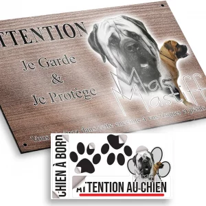 Plaque attention au chien Image de deux Mastiffs avec du texte