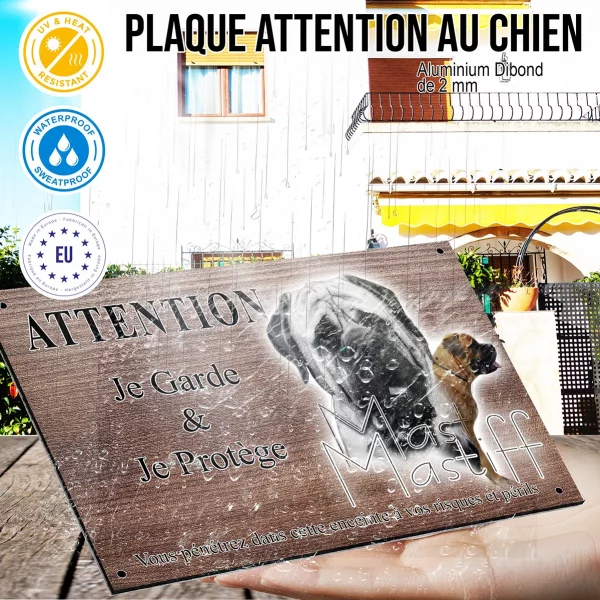 Panneau attention au chien Image de deux Mastiffs avec du texte