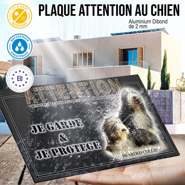 Panneau chien de garde Deux Bearded Collies avec pelage noir et blanc