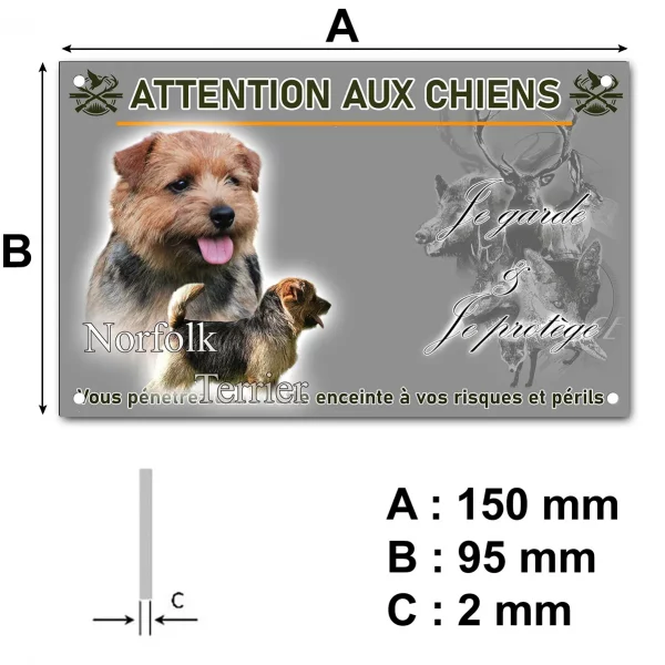 Plaque Norfolk Terrier avec un gros plan et un chien entier en profil