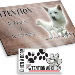 Plaque attention au chien Trio de chiens Akita Inu avec variétés de poses