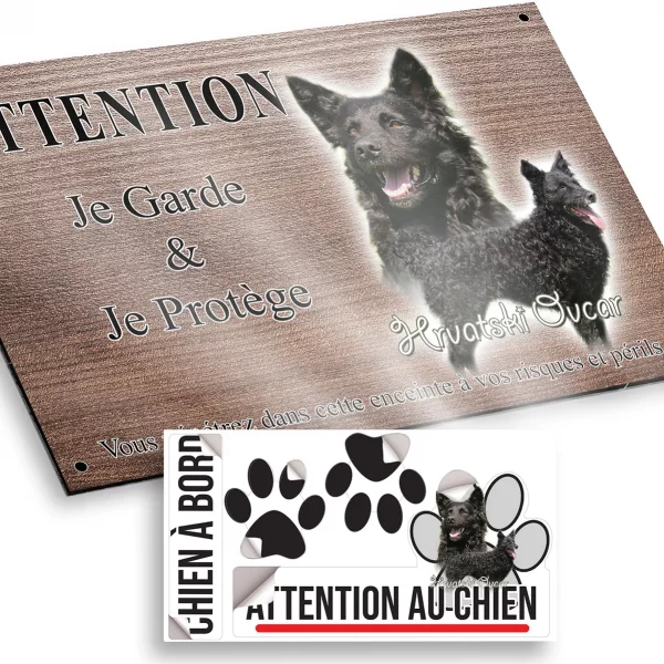 Plaque attention au chien Deux chiens Hrvatski Ovcar