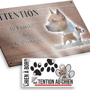 Plaque attention au chien Deux American Staffordshire Terriers