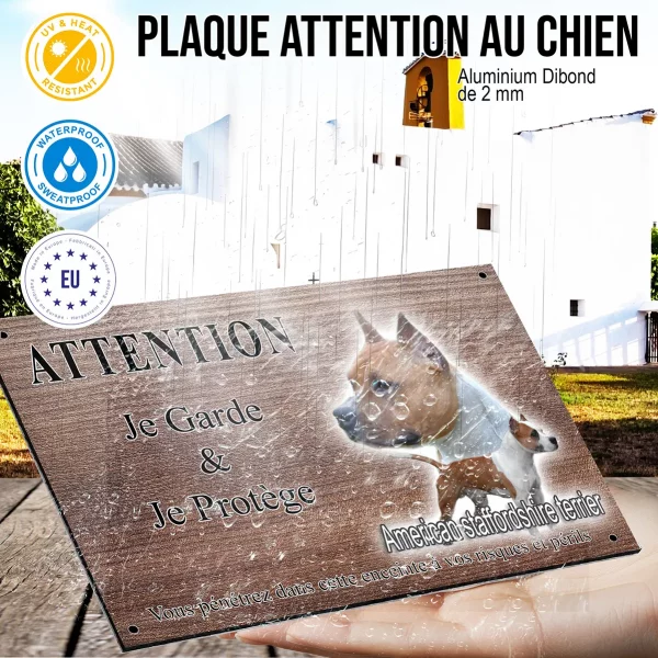 Panneau attention au chien Deux American Staffordshire Terriers