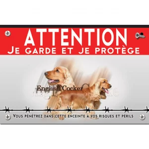 Signalisation personnalisee Deux English Cockers avec un fond coloré