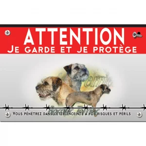 Signalisation personnalisee Trois Border Terriers avec l'inscription Border Terrier