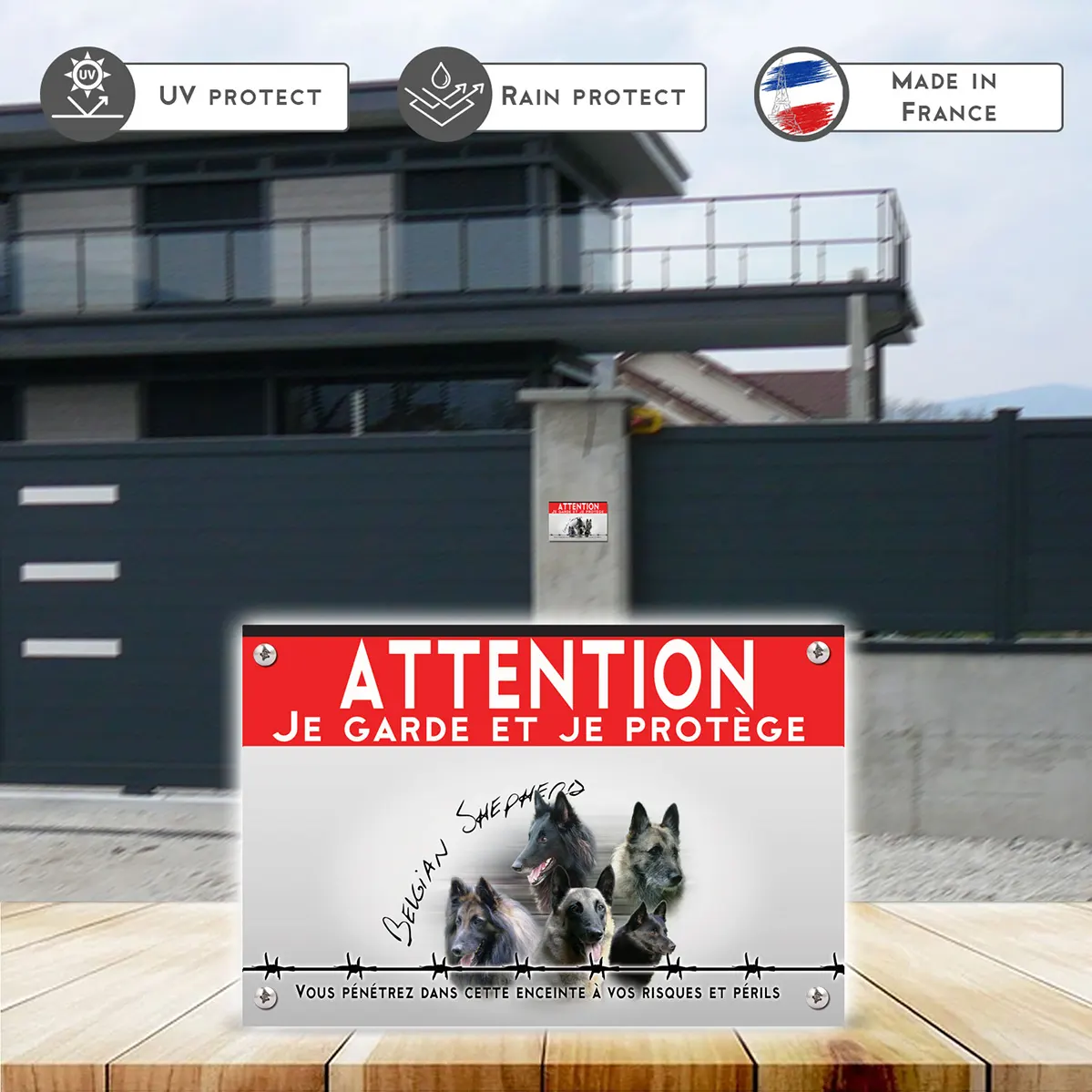 Grande pancarte 5 têtes de chiens de race Belgische Malinois