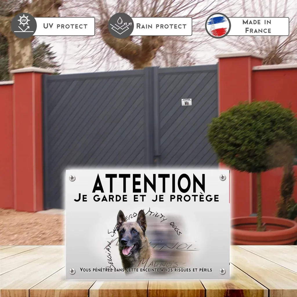 Plaques Malinois belge avec un fond coloré et du texte