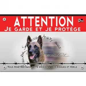 Signalisation personnalisee Malinois belge avec un fond coloré et du texte