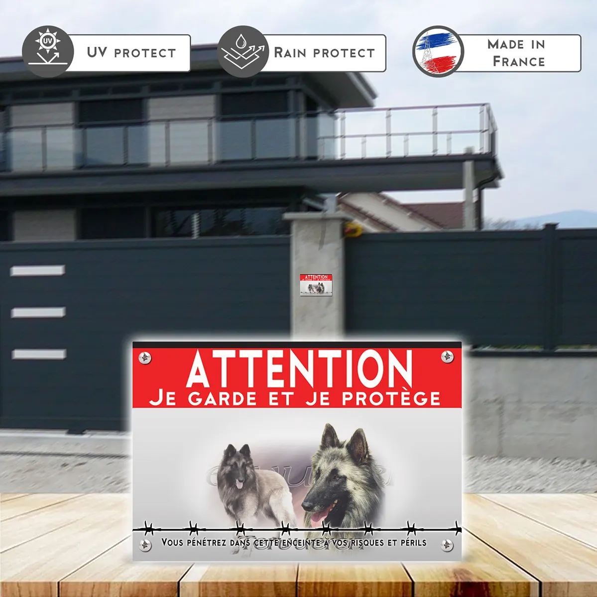 Grande pancarte Chien Tervuren avec un fond léger