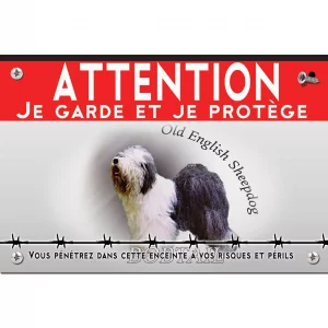 Signalisation personnalisee Image d'un Old English Sheepdog avec écriture