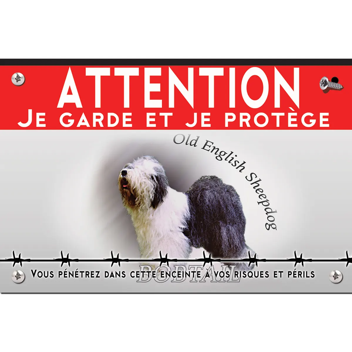 Signalisation personnalisee Image d'un Old English Sheepdog avec écriture