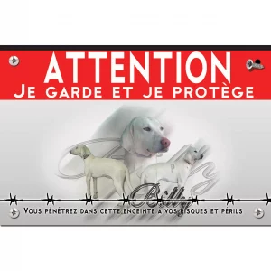 Signalisation personnalisee Weimaraner blanc avec texte stylisé