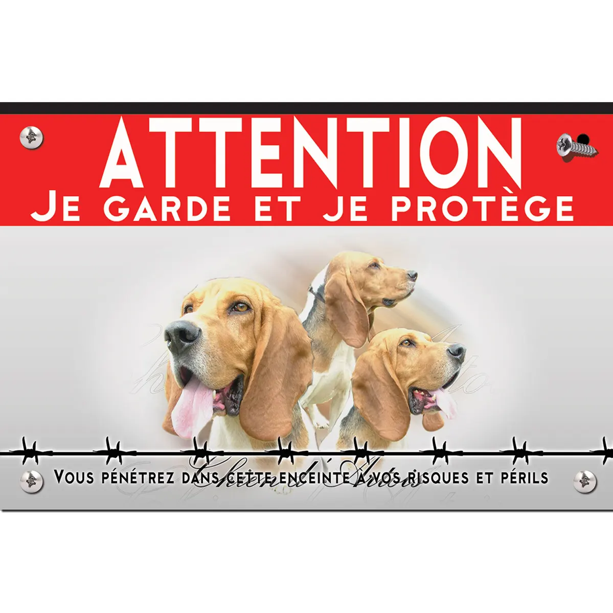 Signalisation personnalisee Chien d'Artois avec plusieurs têtes en arrière plan