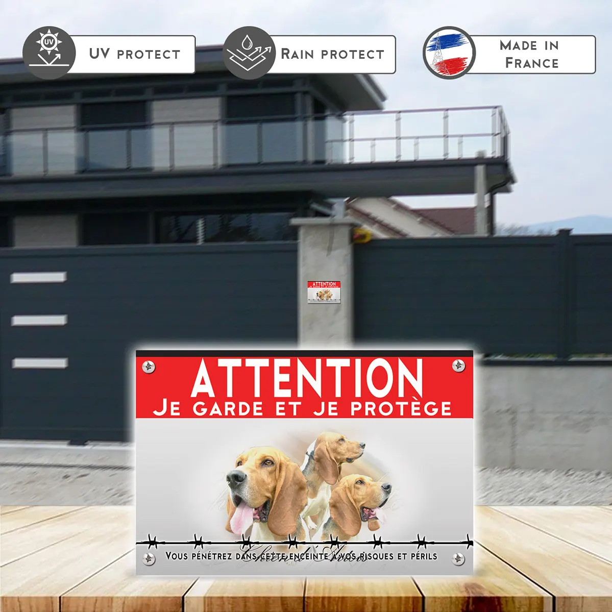 Grande pancarte Chien d'Artois avec plusieurs têtes en arrière plan