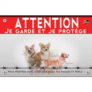 Signalisation personnalisee Trois Welsh Corgis Pembroke et Cardigan