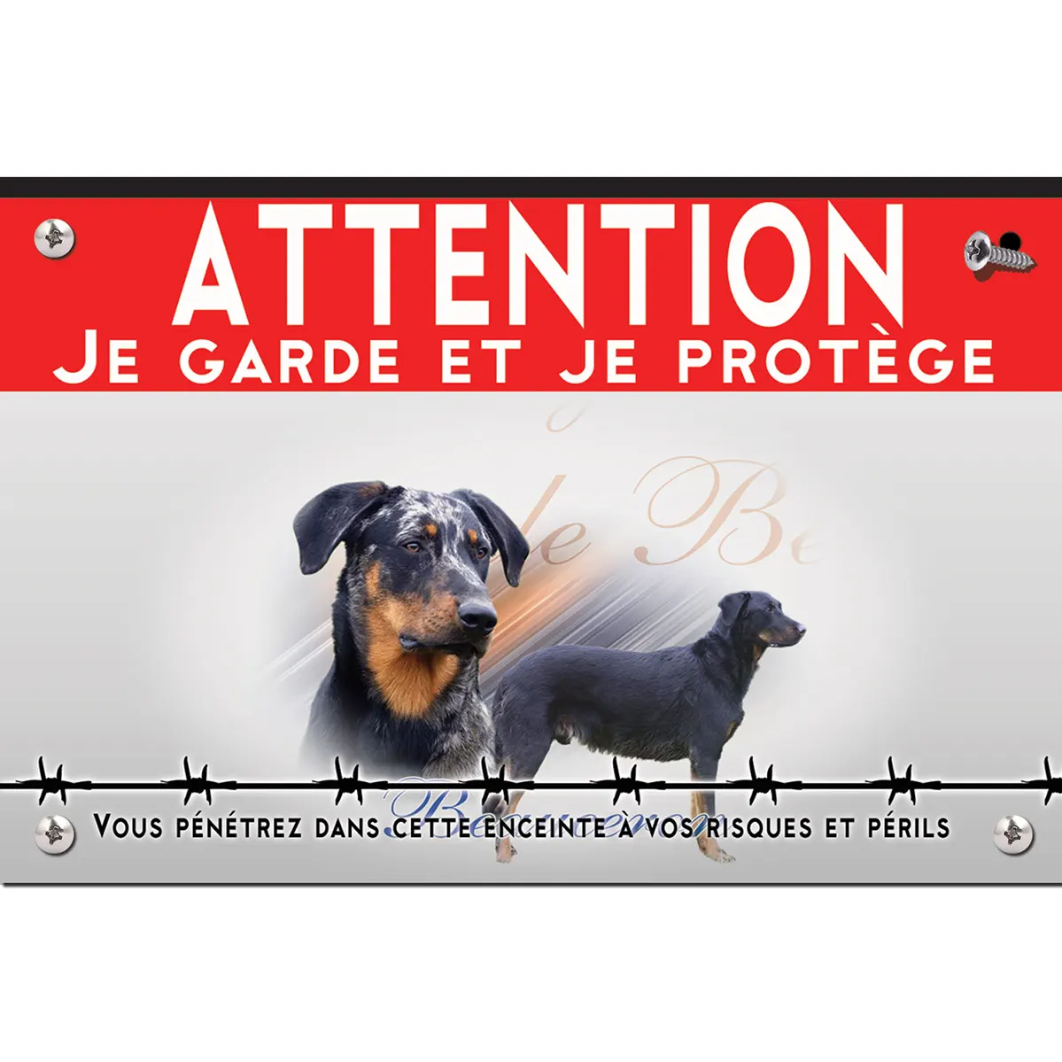 Signalisation personnalisee Portrait d'un Beauceron avec un chien en profil