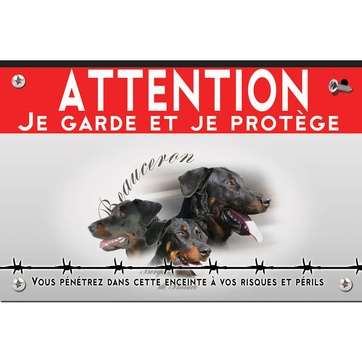 Signalisation personnalisee Trois têtes de chiens Berger de Beauce sur fond clair