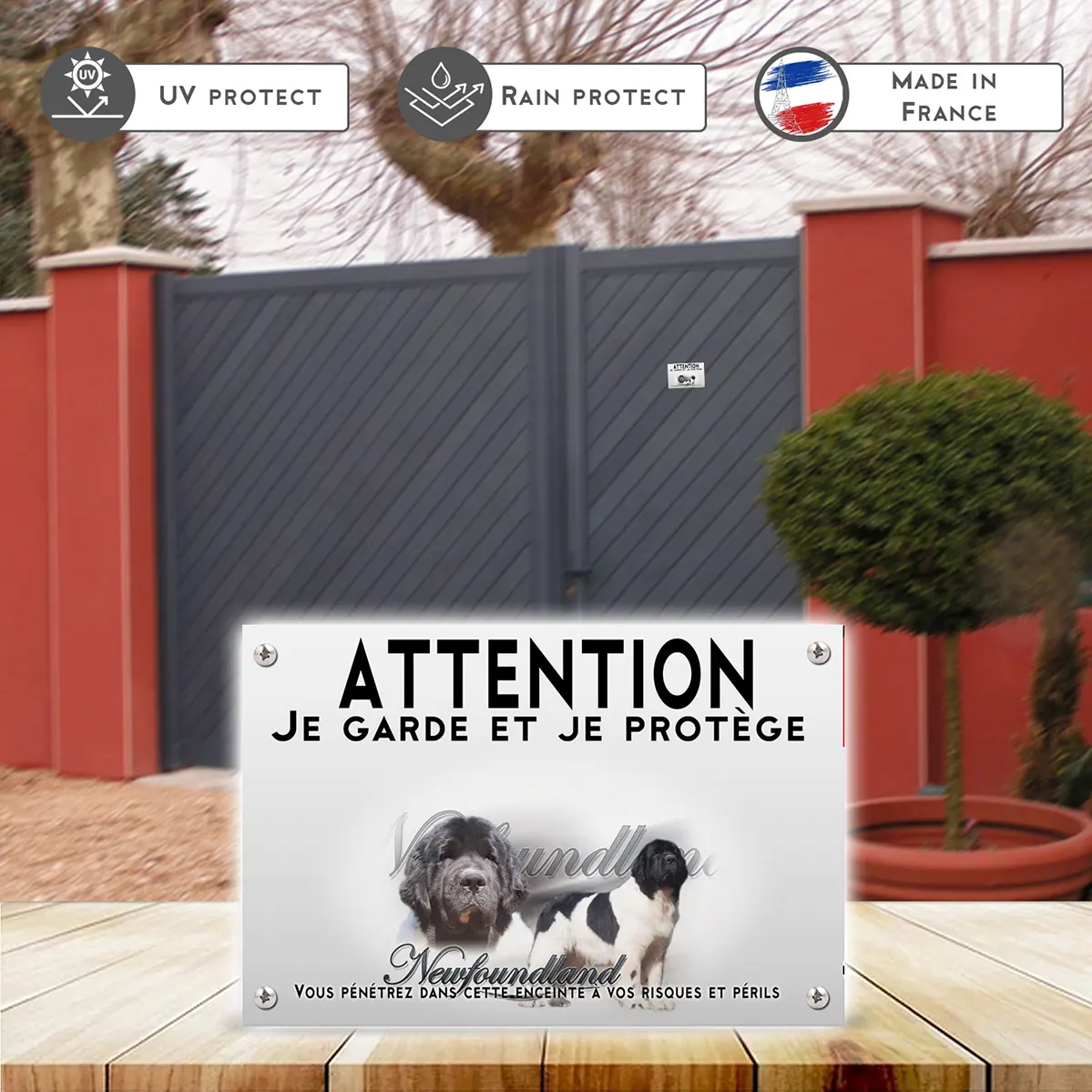 Plaques Chien de race Newfoundland avec un pelage noir et blanc