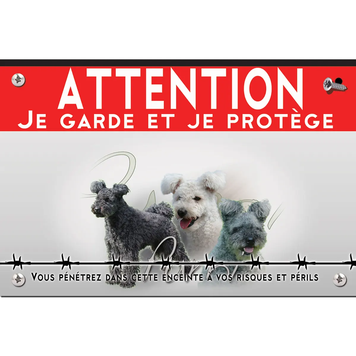 Signalisation personnalisee Trois chiens Pumi avec différentes robes