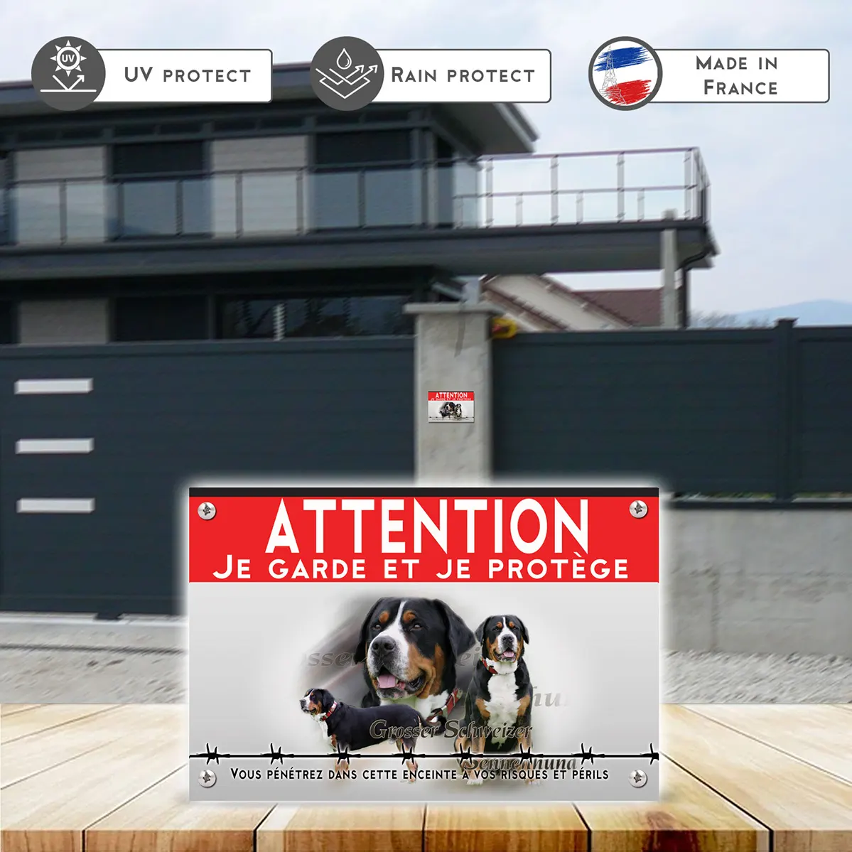 Grande pancarte Collage de Grosser Schweizer Sennenhund sur fond vert