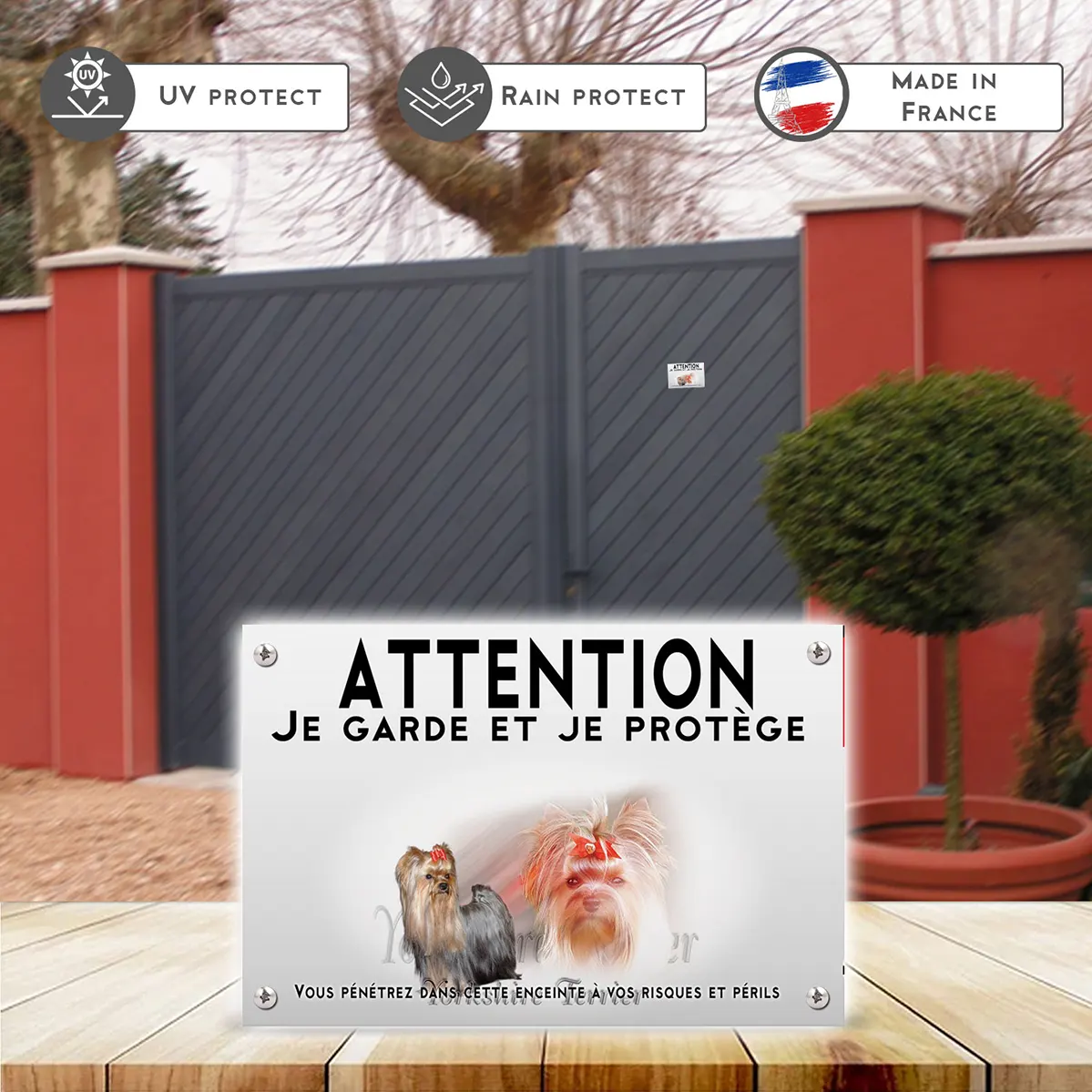 Plaques Deux Yorkshire Terriers avec des accessoires mignons