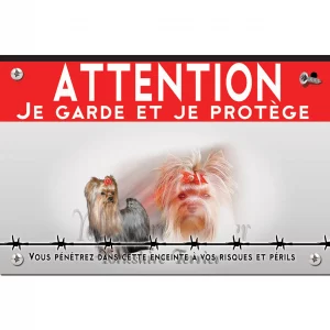 Signalisation personnalisee Deux Yorkshire Terriers avec des accessoires mignons