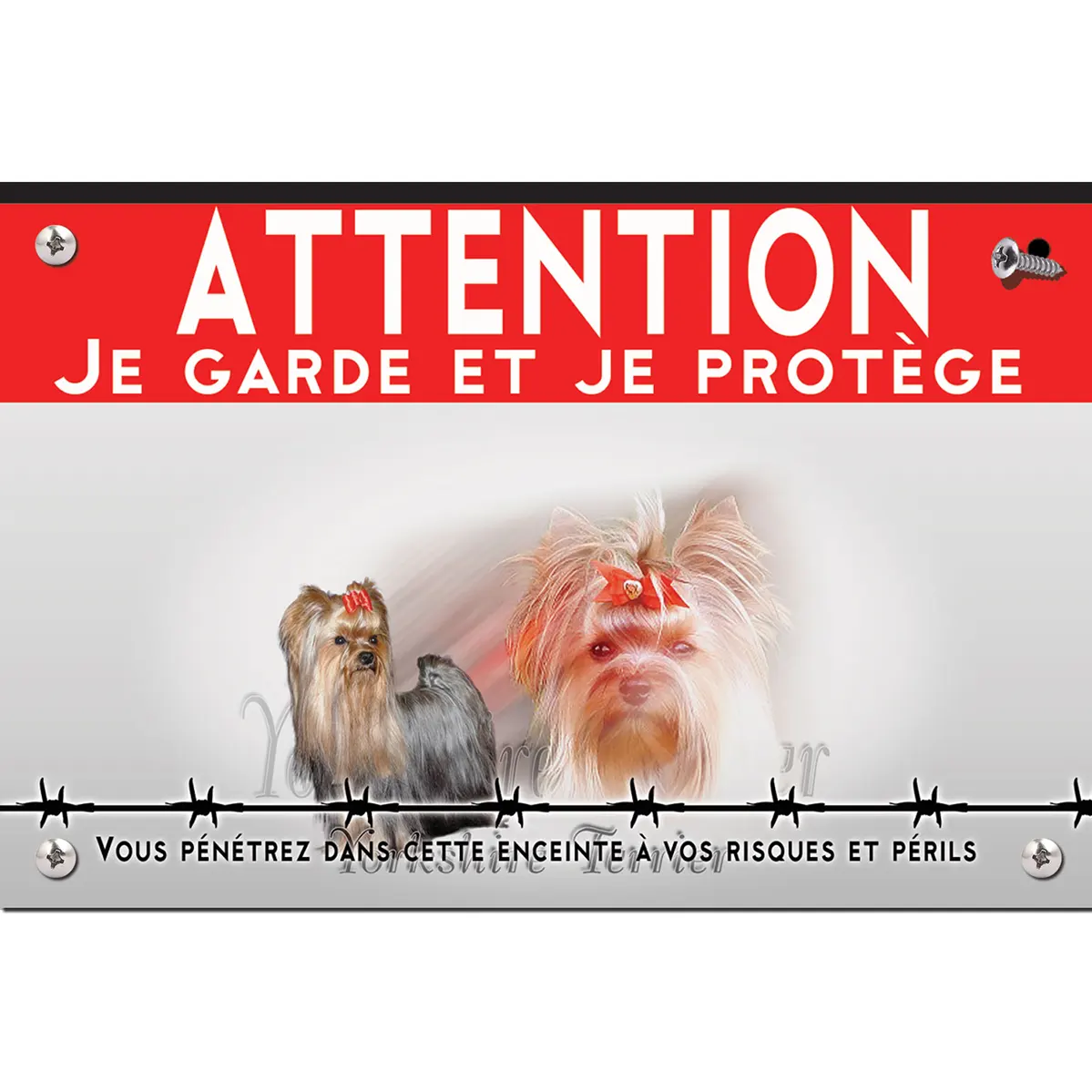 Signalisation personnalisee Deux Yorkshire Terriers avec des accessoires mignons