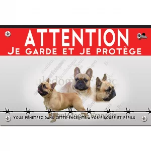 Signalisation personnalisee Trois bouldogues français avec un fond flou