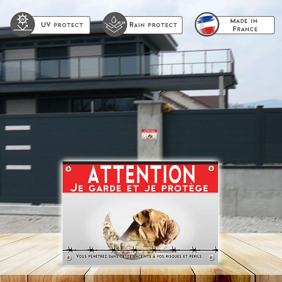 Grande pancarte Dogue de Bordeaux en profil avec éclairage doux