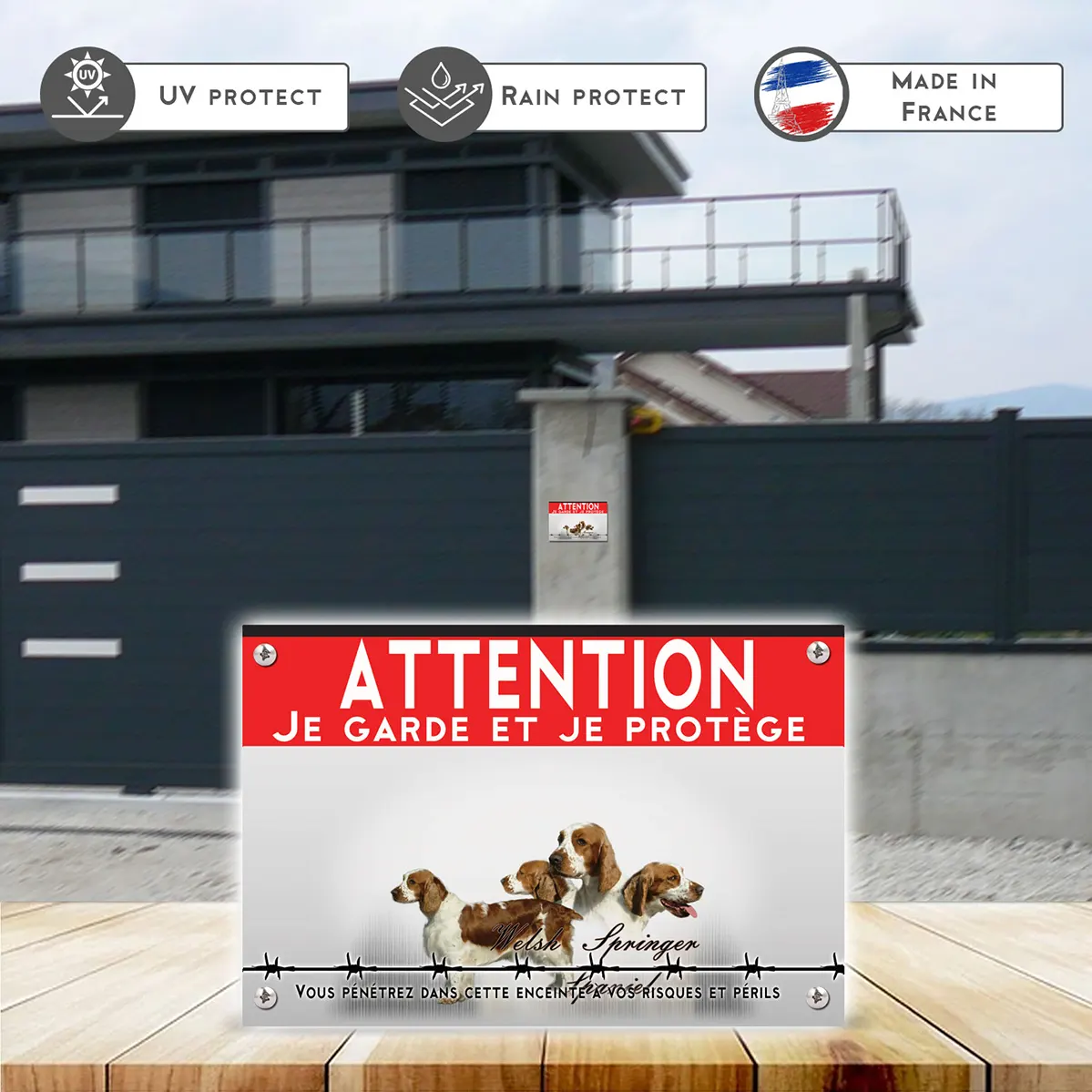 Grande pancarte Welsh Springer Spaniel en multiple angles de vue