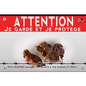 Signalisation personnalisee Trois Sussex Spaniels en gros plan sur fond clair