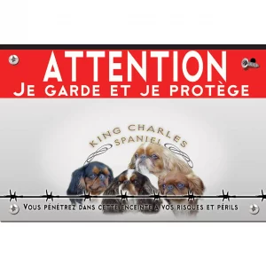 Signalisation personnalisee Quatre chiens King Charles Spaniel sur fond noir