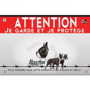 Signalisation personnalisee Boston Terrier avec divers angles et texte