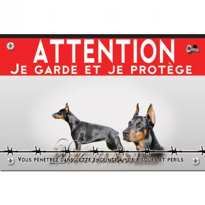 Signalisation personnalisee Dobermann en poses variées avec texte décoratif.