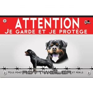 Signalisation personnalisee Illustration de deux Rottweilers avec le texte Rottweiler