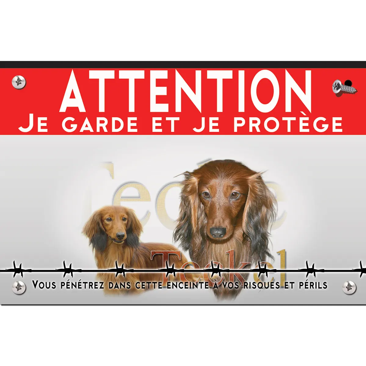 Signalisation personnalisee Visuel de deux Teckels à poil long avec le texte Teckel