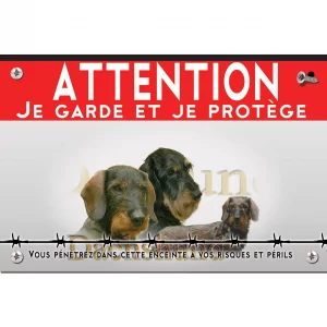 Signalisation personnalisee Trois Dachshunds avec différents angles de vue