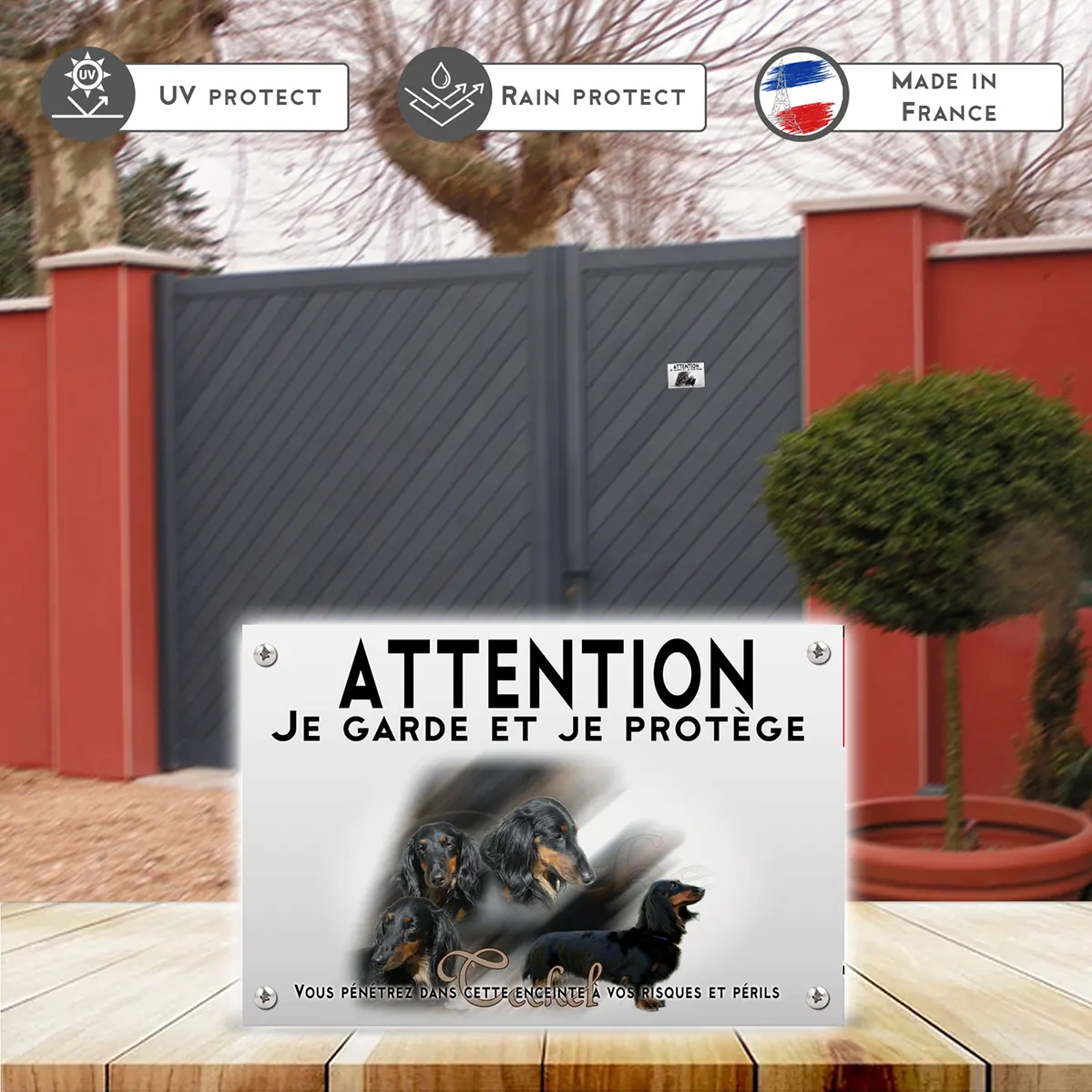 Plaques Quatre Teckels avec longs poils et un en entier