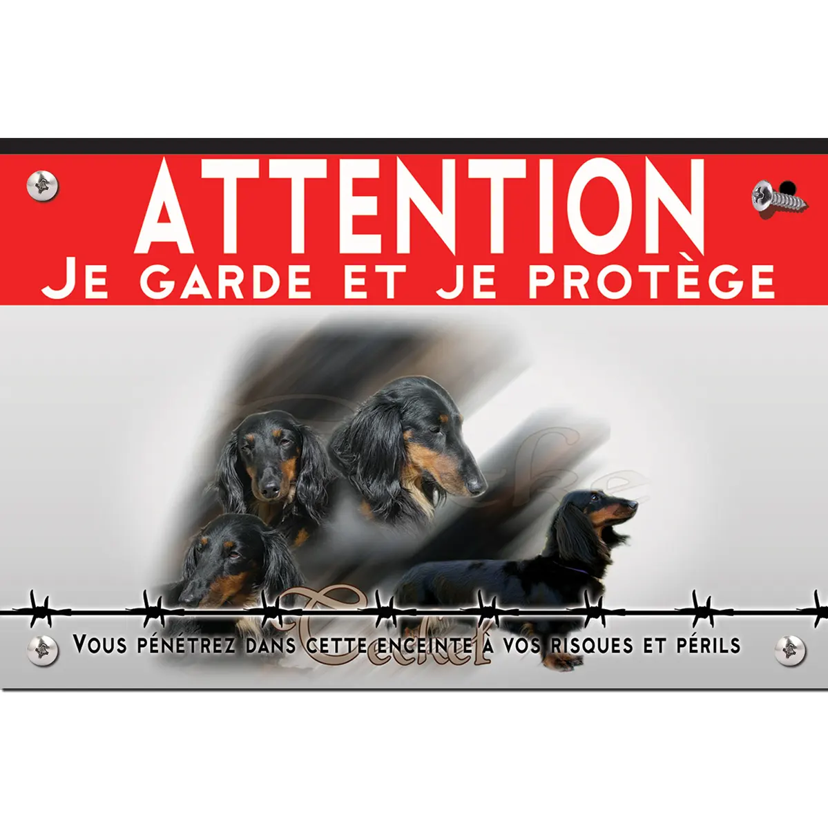 Signalisation personnalisee Quatre Teckels avec longs poils et un en entier