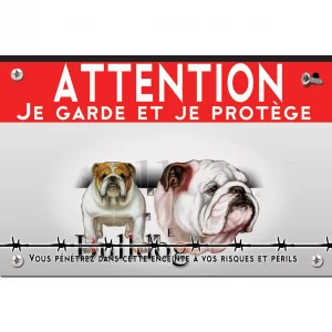 Signalisation personnalisee Portrait d'un Bulldog avec un texte en dessous