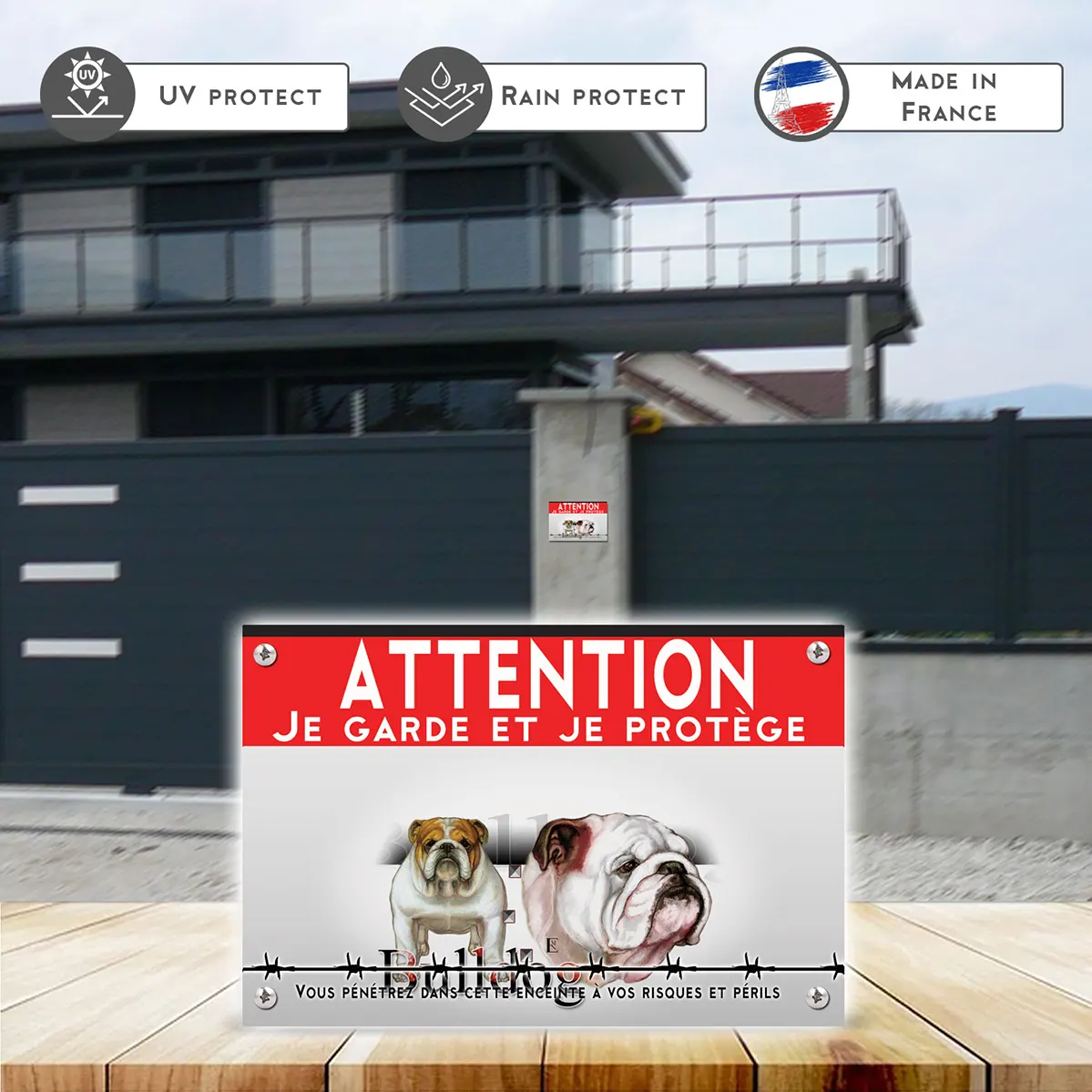 Grande pancarte Portrait d'un Bulldog avec un texte en dessous