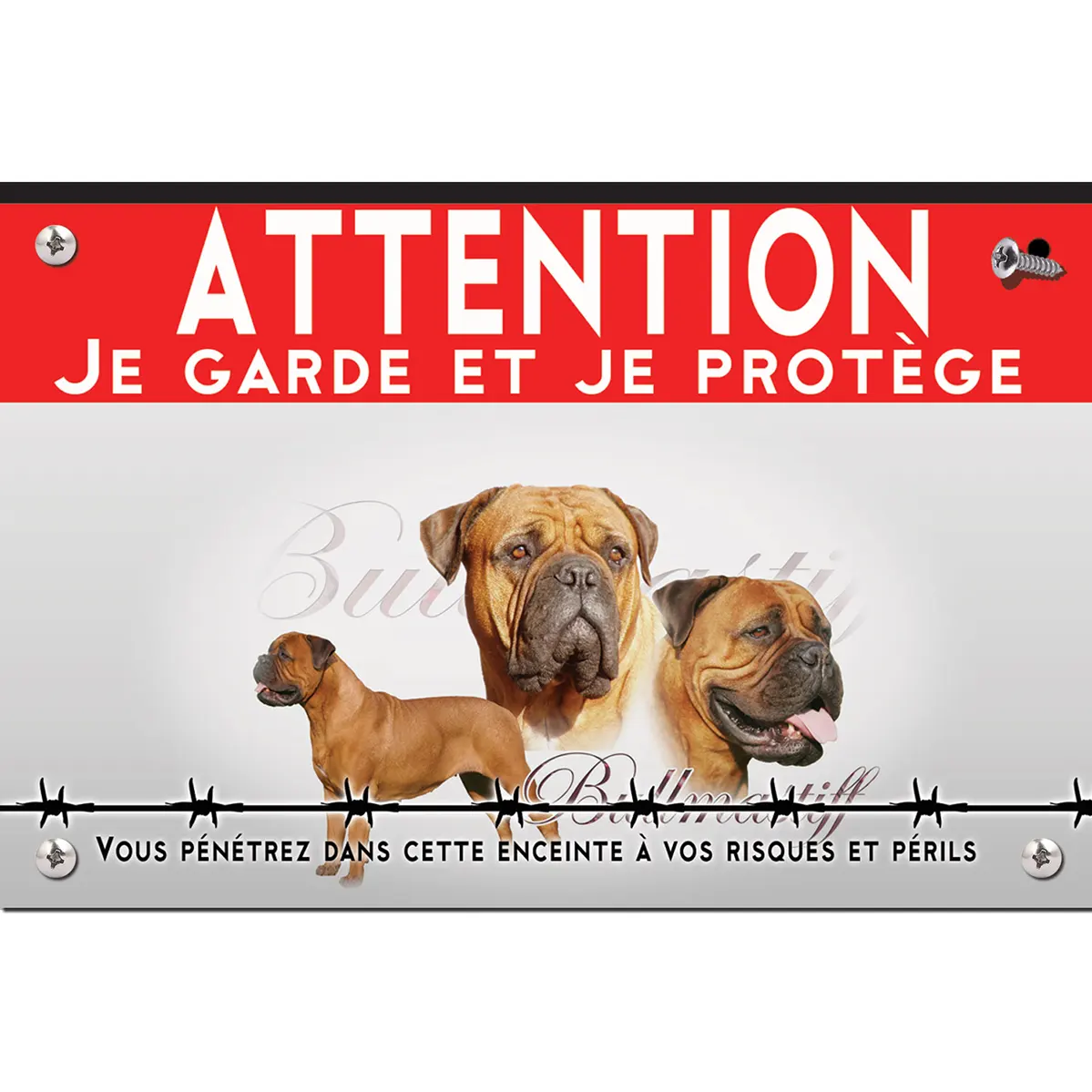 Signalisation personnalisee Bullmastiff avec 3 têtes et un chien entier