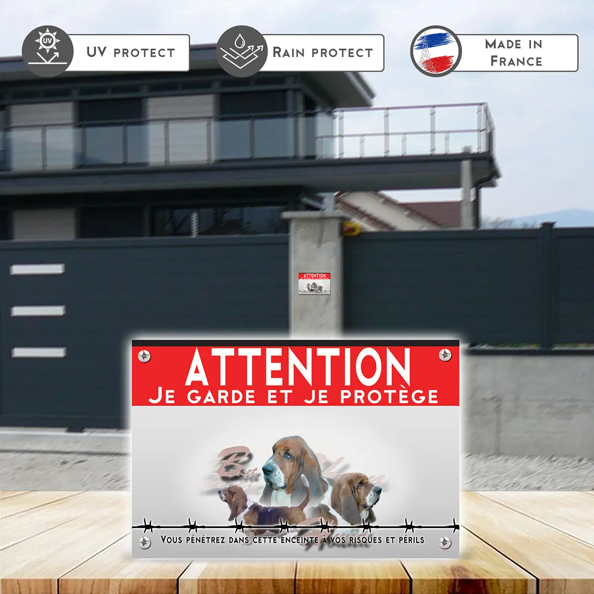 Grande pancarte Visuel de Basset Hound avec trois chiens