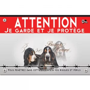 Signalisation personnalisee Deux Basset Hounds avec un fond coloré