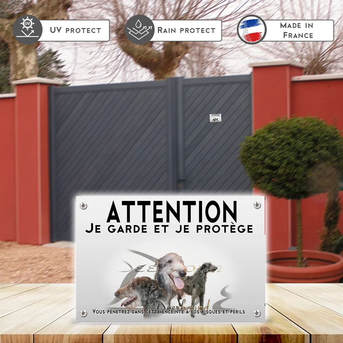 Plaques Un Deerhound illustré avec ses têtes et corps