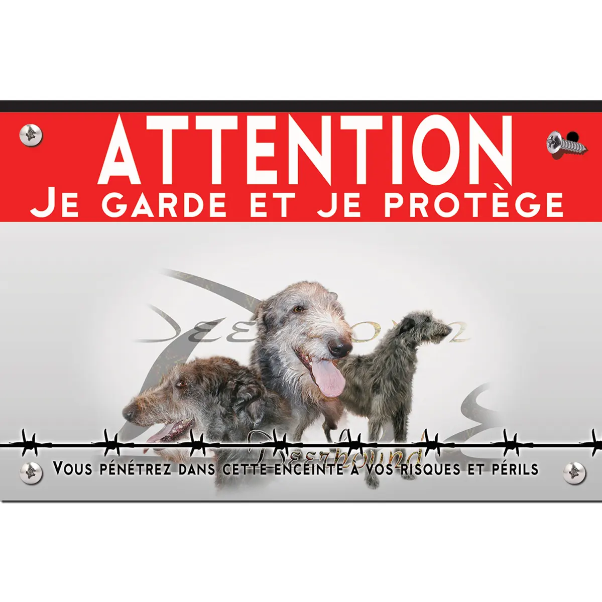 Signalisation personnalisee Un Deerhound illustré avec ses têtes et corps