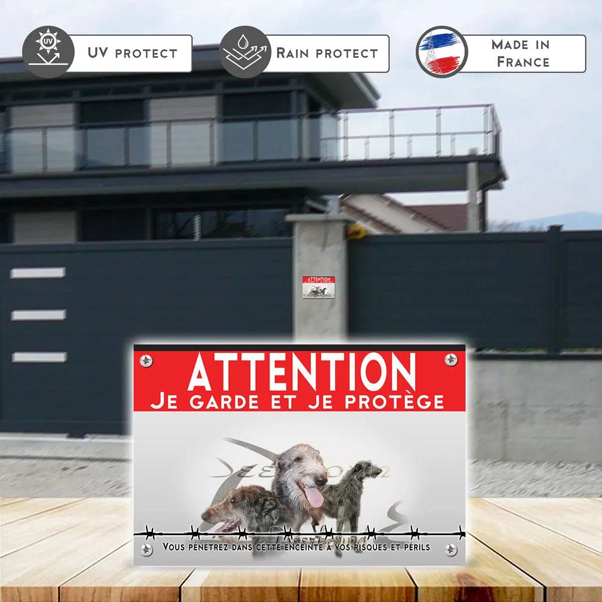 Grande pancarte Un Deerhound illustré avec ses têtes et corps